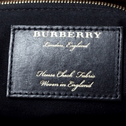 Pre Owned Burberry Brown Leather and House Check Fabric Medium Banner Tote