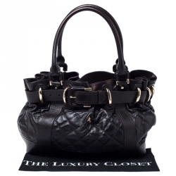 Pre Owned Burberry Dark Brown Quilted Leather Large Beaton Tote