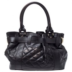 Pre Owned Burberry Dark Brown Quilted Leather Large Beaton Tote