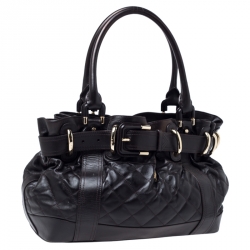 Pre Owned Burberry Dark Brown Quilted Leather Large Beaton Tote