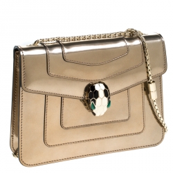 Pre Owned Bvlgari Metallic Bronze Patent Leather Serpenti Forever Shoulder Bag