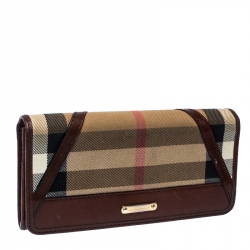 Pre Owned Burberry Beige/Brown House Check Fabric and Leather Leighton Continental Wallet           