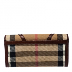 Pre Owned Burberry Beige/Brown House Check Fabric and Leather Leighton Continental Wallet           
