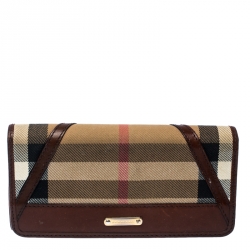 Pre Owned Burberry Beige/Brown House Check Fabric and Leather Leighton Continental Wallet           