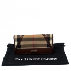 Pre Owned Burberry Beige/Brown House Check Fabric and Leather Leighton Continental Wallet           