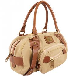 مملوكة مسبقًا Burberry Beige/Brown Leather Canvas Boston Bag 