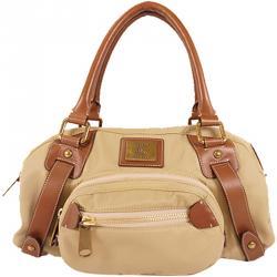 مملوكة مسبقًا Burberry Beige/Brown Leather Canvas Boston Bag 
