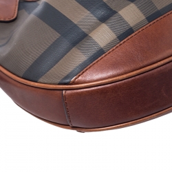 Pre Owned Burberry Dark Tan Nova Check Coated Canvas and Leather Small Brooklyn Hobo