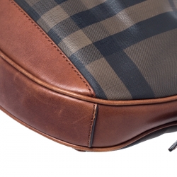 Pre Owned Burberry Dark Tan Nova Check Coated Canvas and Leather Small Brooklyn Hobo