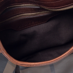 Pre Owned Burberry Dark Tan Nova Check Coated Canvas and Leather Small Brooklyn Hobo