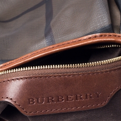 Pre Owned Burberry Dark Tan Nova Check Coated Canvas and Leather Small Brooklyn Hobo