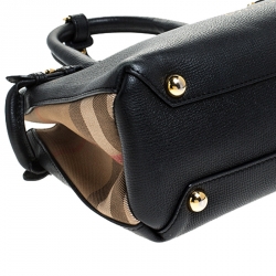 مملوكة مسبقًا Burberry Black Leather and House Check Fabric Small Banner Tote