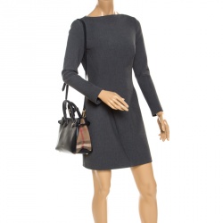 مملوكة مسبقًا Burberry Black Leather and House Check Fabric Small Banner Tote