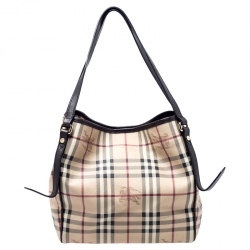 Pre Owned Burberry Beige/Brown Haymarket Check PVC and Leather Small Salisbury Tote