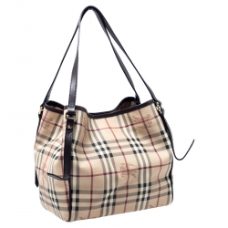 Pre Owned Burberry Beige/Brown Haymarket Check PVC and Leather Small Salisbury Tote