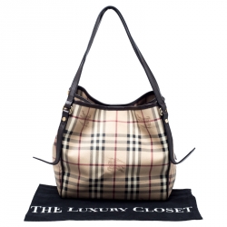 Pre Owned Burberry Beige/Brown Haymarket Check PVC and Leather Small Salisbury Tote