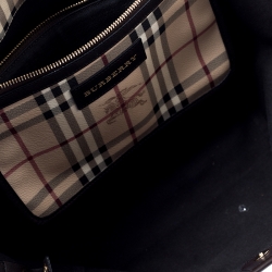 Pre Owned Burberry Beige/Brown Haymarket Check PVC and Leather Small Salisbury Tote