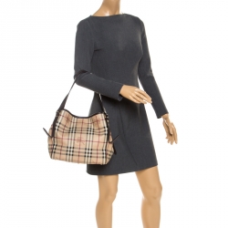 Pre Owned Burberry Beige/Brown Haymarket Check PVC and Leather Small Salisbury Tote