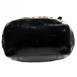 Pre Owned Burberry Black Nova Check Canvas and Patent Leather Large Warrior Armor Hobo   
