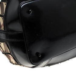 Pre Owned Burberry Black Nova Check Canvas and Patent Leather Large Warrior Armor Hobo   