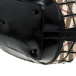 Pre Owned Burberry Black Nova Check Canvas and Patent Leather Large Warrior Armor Hobo   