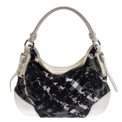 مملوكة مسبقًا حقيبة بربري Hernville جلد لامعة ونايلون كاروهات بيت بيضاء/ أسود 