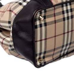 Pre Owned Burberry Beige/Brown Haymarket Check Coated Canvas and Leather Willenmore Tote