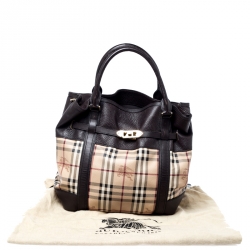 Pre Owned Burberry Beige/Brown Haymarket Check Coated Canvas and Leather Willenmore Tote