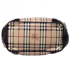 Pre Owned Burberry Beige/Brown Haymarket Check Coated Canvas and Leather Willenmore Tote