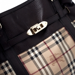 Pre Owned Burberry Beige/Brown Haymarket Check Coated Canvas and Leather Willenmore Tote