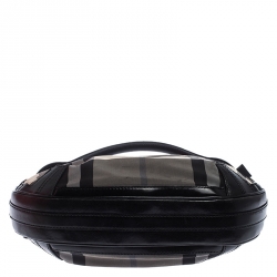Pre Owned Burberry Black/Grey Beat Check Canvas and Leather Belted Hobo