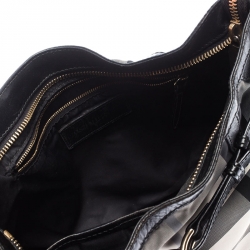 Pre Owned Burberry Black/Grey Beat Check Canvas and Leather Belted Hobo