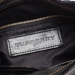 Pre Owned Burberry Black/Grey Beat Check Canvas and Leather Belted Hobo