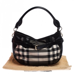 Pre Owned Burberry Black/Grey Beat Check Canvas and Leather Belted Hobo