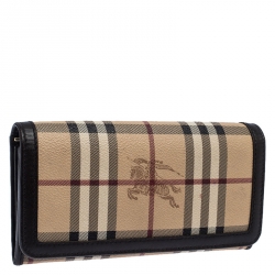 Pre Owned Burberry Beige/Brown Haymarket Check Coated Canvas and Leather Continental Flap Wallet