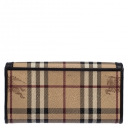 Pre Owned Burberry Beige/Brown Haymarket Check Coated Canvas and Leather Continental Flap Wallet