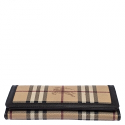 Pre Owned Burberry Beige/Brown Haymarket Check Coated Canvas and Leather Continental Flap Wallet