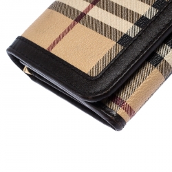 Pre Owned Burberry Beige/Brown Haymarket Check Coated Canvas and Leather Continental Flap Wallet