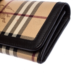 Pre Owned Burberry Beige/Brown Haymarket Check Coated Canvas and Leather Continental Flap Wallet