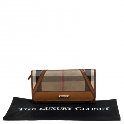 Pre Owned Burberry Brown/Beige House Check Fabric and Leather Leighton Continental Wallet