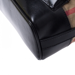 Pre Owned Burberry Black/Beige Nova Check Fabric and Leather Front Pocket Buckle Hobo