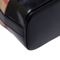 Pre Owned Burberry Black/Beige Nova Check Fabric and Leather Front Pocket Buckle Hobo