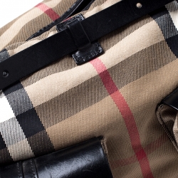 Pre Owned Burberry Black/Beige Nova Check Fabric and Leather Front Pocket Buckle Hobo