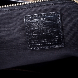 Pre Owned Burberry Black/Beige Nova Check Fabric and Leather Front Pocket Buckle Hobo