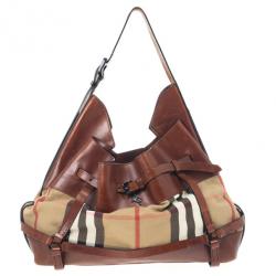 Pre Owned Burberry Brown Leather Bridle House Check Hobo