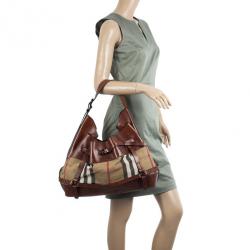 Pre Owned Burberry Brown Leather Bridle House Check Hobo