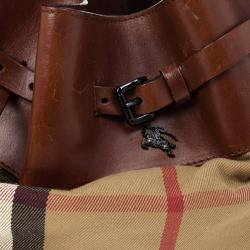 Pre Owned Burberry Brown Leather Bridle House Check Hobo