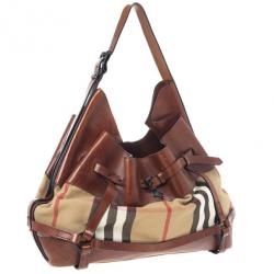 Pre Owned Burberry Brown Leather Bridle House Check Hobo