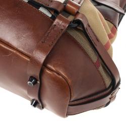 Pre Owned Burberry Brown Leather Bridle House Check Hobo