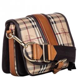 Pre Owned Burberry Brown Haymarket Check Canvas Crossbody Bag